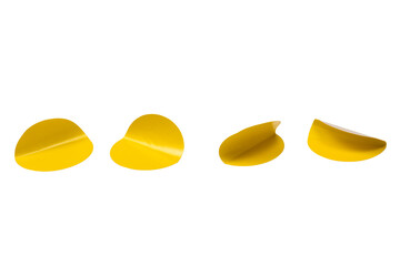 Round yellow stickers, blank tags labels isolated on a white background.