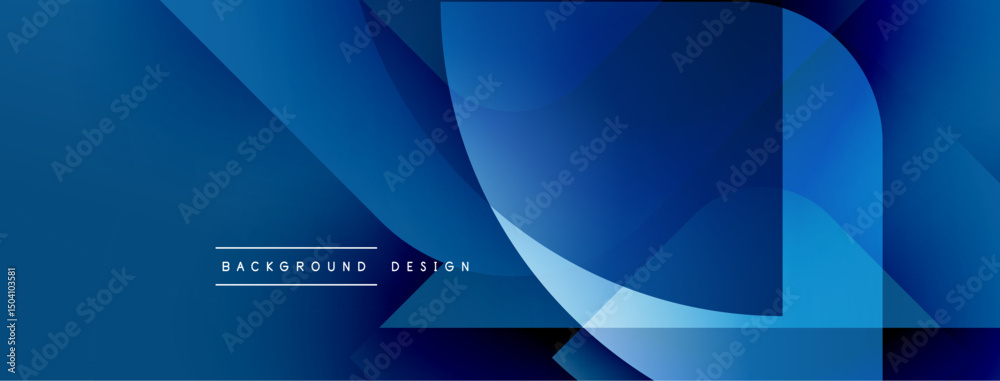 Poster Abstract blue design features overlapping layers, gradients. Modern aesthetic suitable for backgrounds, presentations. Minimal text present.