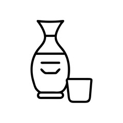 Sake bottle and cup, line art illustration, for menus or websites