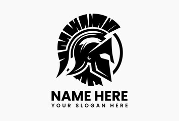 Bold Spartan hoplite armed with sword and circular shield vector logo. Warrior heritage symbol  