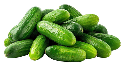 Fresh green cucumbers piled up from above on white background ideal for grocery ads, organic food branding, and nutrition content