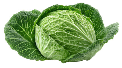 Fresh raw green cabbage head with healthy organic leaves isolated on white perfect for vegetable art, farm-to-table designs, and organic food branding