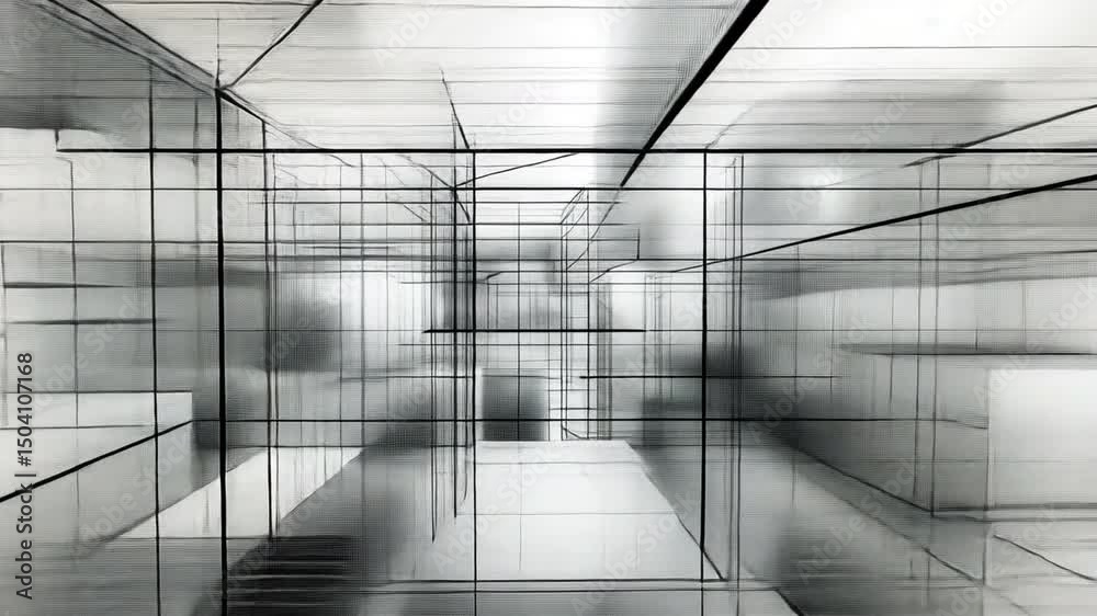 Poster modern abstract design intricate geometric lines and shapes create depth and perspective in minimali