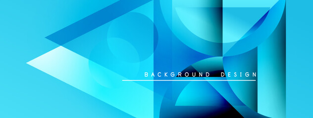 Abstract blue shapes overlap, creating dynamic visual effect. Modern design elements suggest technology, innovation, future concepts.