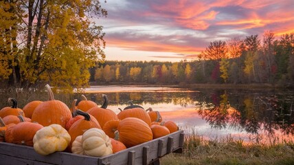 autumn landscape with pumpkins