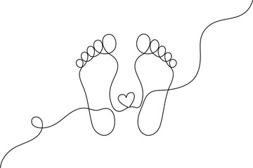 Foot sole continuous one line drawing of isolated outline vector art black white background
