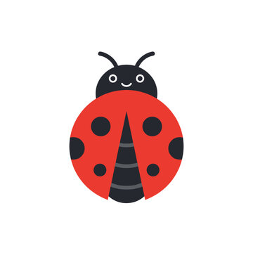 Cartoon ladybug icon with smiling face on white background, concept of gardening icon  