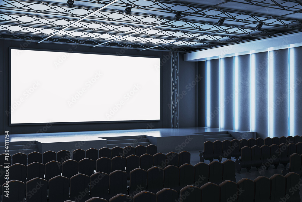 Aufkleber empty modern conference hall with large blank screen and illuminated wall design for business presen