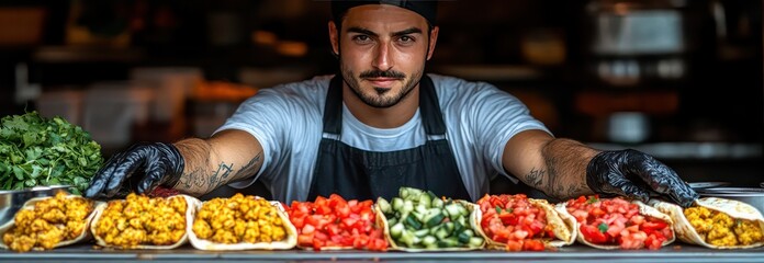 Obraz premium Food truck serving fresh falafel wraps with crispy falafel and colorful veggies visible.