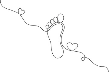 Foot sole continuous one line drawing of isolated outline vector art black white background
