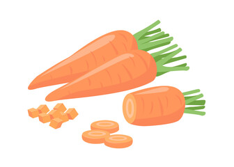ニンジンのシンプルなベクター画像。調理用にカットされた人参。