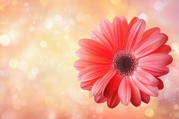 Close up of a bright pink gerbera daisy with a dark center against a bokeh filled background