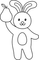 Mid autumn festival rabbit outline vector cartoon isolated.
Cute Mid-Autumn Festival bunny holding pomelo Children's coloring page.
Transparent background, SVG file.