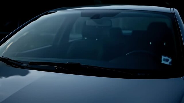 Dramatic close-up of a car's windshield reflecting the sky offering a modern sleek aesthetic