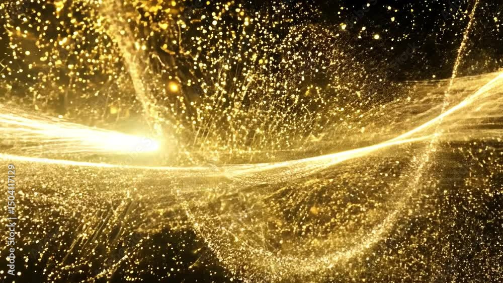 Poster dynamic abstract background of shimmering gold particles in motion mesmerizing display of energy and