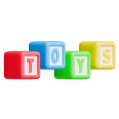 3D Block text toys in cartoon style, transparent background