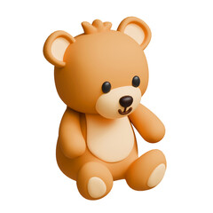 3D Bear toy in cartoon style, transparent background