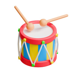 3D Drum toy in cartoon style, transparent background