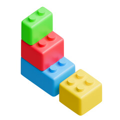 3D Brick block toys in cartoon style, transparent background