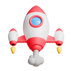 3D Rocket in cartoon style, transparent background