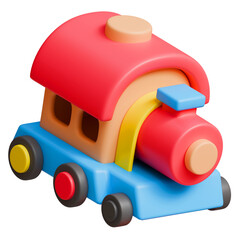 3D Train in cartoon style, transparent background
