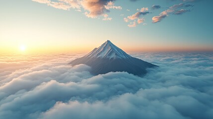 A majestic mountain peak ascends through a sea of clouds at sunrise a symbol of hope and serenity