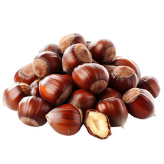 Obraz premium Delicious Hazelnuts A CloseUp View of Fresh Shelled Hazelnuts isolated on transparent background