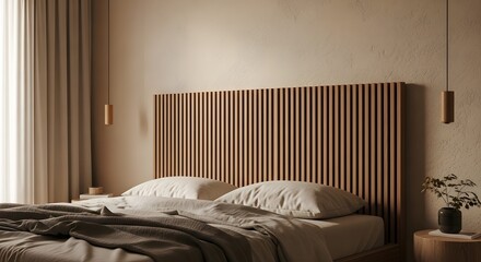 Modern Bedroom Retreat: Serene Wood Paneling, Minimalist Decor, Natural Light, Cozy Ambiance, Inviting Relaxation, Sleep Sanctuary, Stylish Comfort