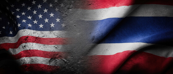 Partial USA and Thai flags draped side by side