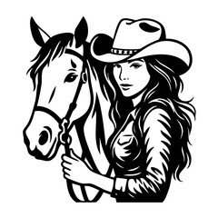 Cowgirl and horse Vector SVG Clipart illustration