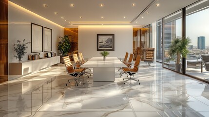 Formal meeting space with classic table, high-backed chairs, and elegant wood paneling.
