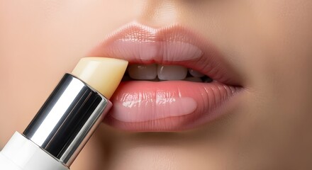 Obraz premium Soft Lips, Gentle Care: Hydration and Protection with Lip Balm, a Moment of Self-Care and Beauty for Healthy and Radiant Smile Everyday, close-up.