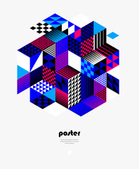 3D isometric cubic design vector geometric abstract background, modern city abstraction theme, construction buildings and blocks look like shapes, polygonal style.