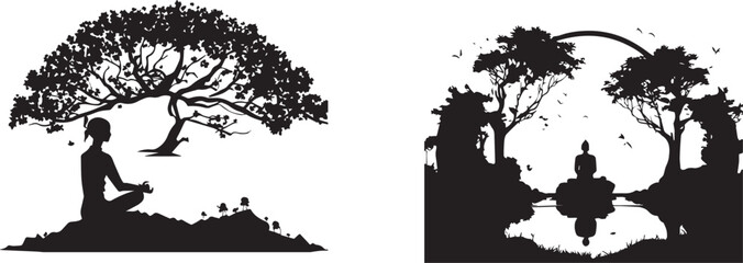 Fototapeta premium Female doing yoga meditation vector image