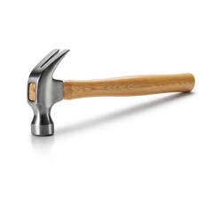 Hammer with wooden handle placed on a reflective surface  