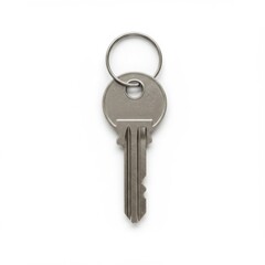 Silver key on keyring isolated on white background  