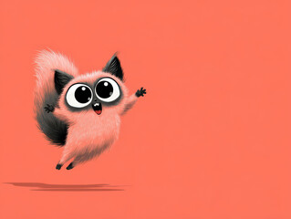 Obraz premium Whimsical Squirrel's Joyful Leap: A delightful, cartoonish squirrel, with endearing eyes and fluffy fur, springs with glee against a vibrant, solid background, exuding pure cheerfulness.