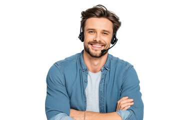 Smiling customer support representatives wearing headsets PNG with a transparent background


