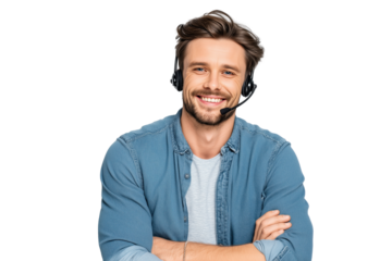 Smiling customer support representatives wearing headsets PNG with a transparent background


