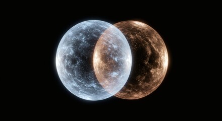 Obraz premium Intersecting Worlds: A Cold Blue Planet and a Warm Brown Planet Collision