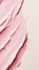 Close-up of smooth pink cosmetic cream or makeup foundation smeared on a soft beige background. Generative AI