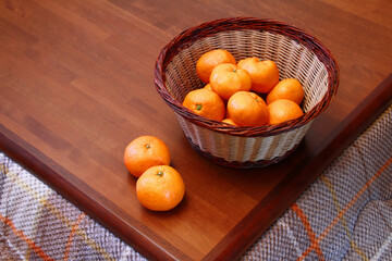 こたつの上のかご盛りのみかん