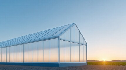 Obraz premium Smart Photorealistic Greenhouse with Beautiful Sunset Glow