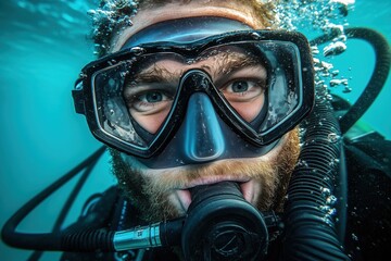 Diver explores underwater world with enthusiasm during a vibrant water adventure in a tropical location