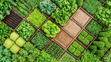 Aerial View of Vast Lush Agricultural Landscape with Texture Patterns
