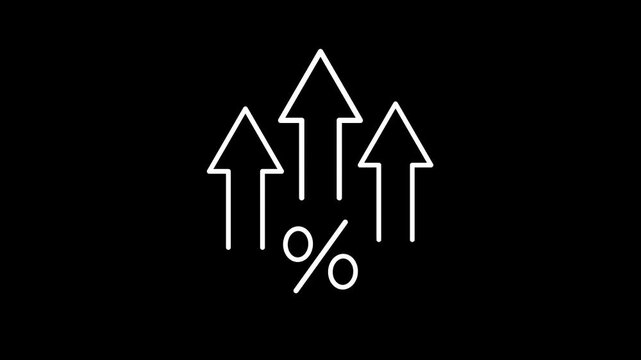 Arrows with percentages animate upward, showing an increase in interest rates