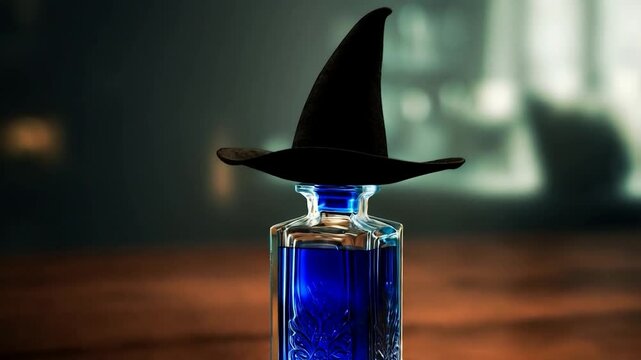 Witch's potion in a decorative decanter with a black witch's hat