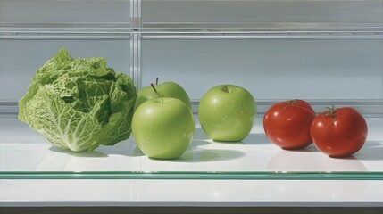 Fresh Produce Inside a Glistening Refrigerator with Vibrant Colors