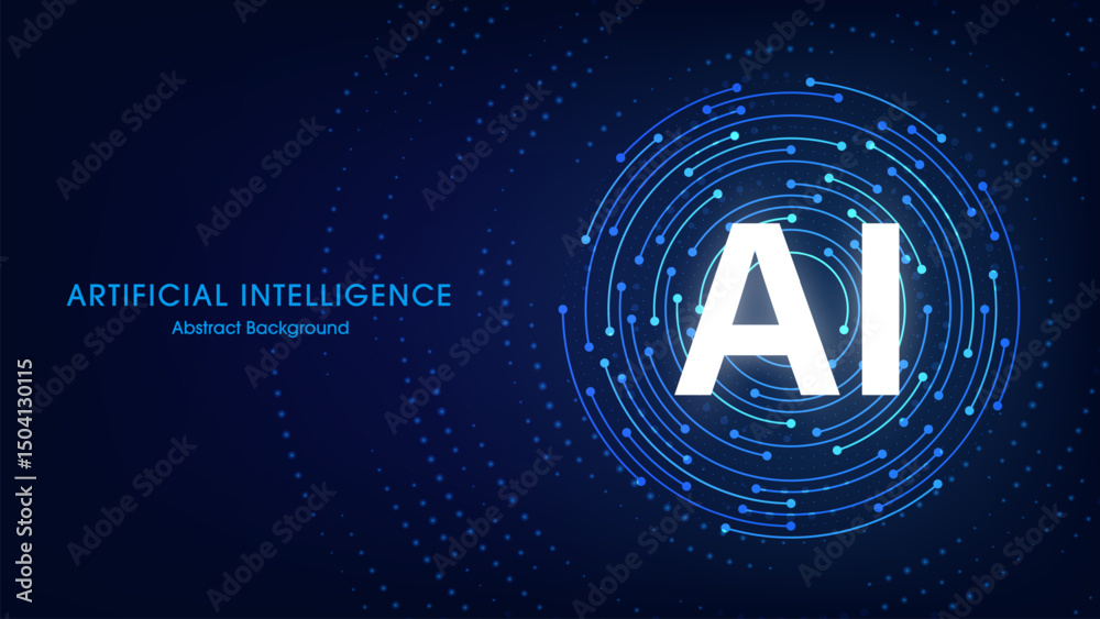 Fototapete Concept of Artificial Intelligence. AI Text on a circle circuit. Modern Artificial Intelligence and futuristic on dark blue background.Big Data and Machine Learning. Vector illustration.