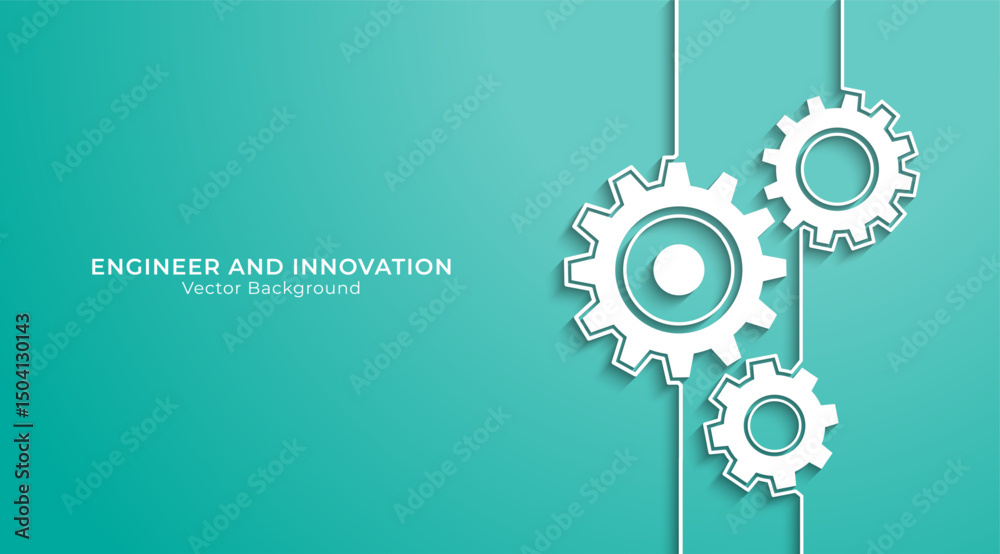 Poster Concept of Engineer and Innovation. Abstract technology background of mechanical engineering. Rotating mechanism of round parts.Cogs and gear wheel mechanisms. Vector illustration.